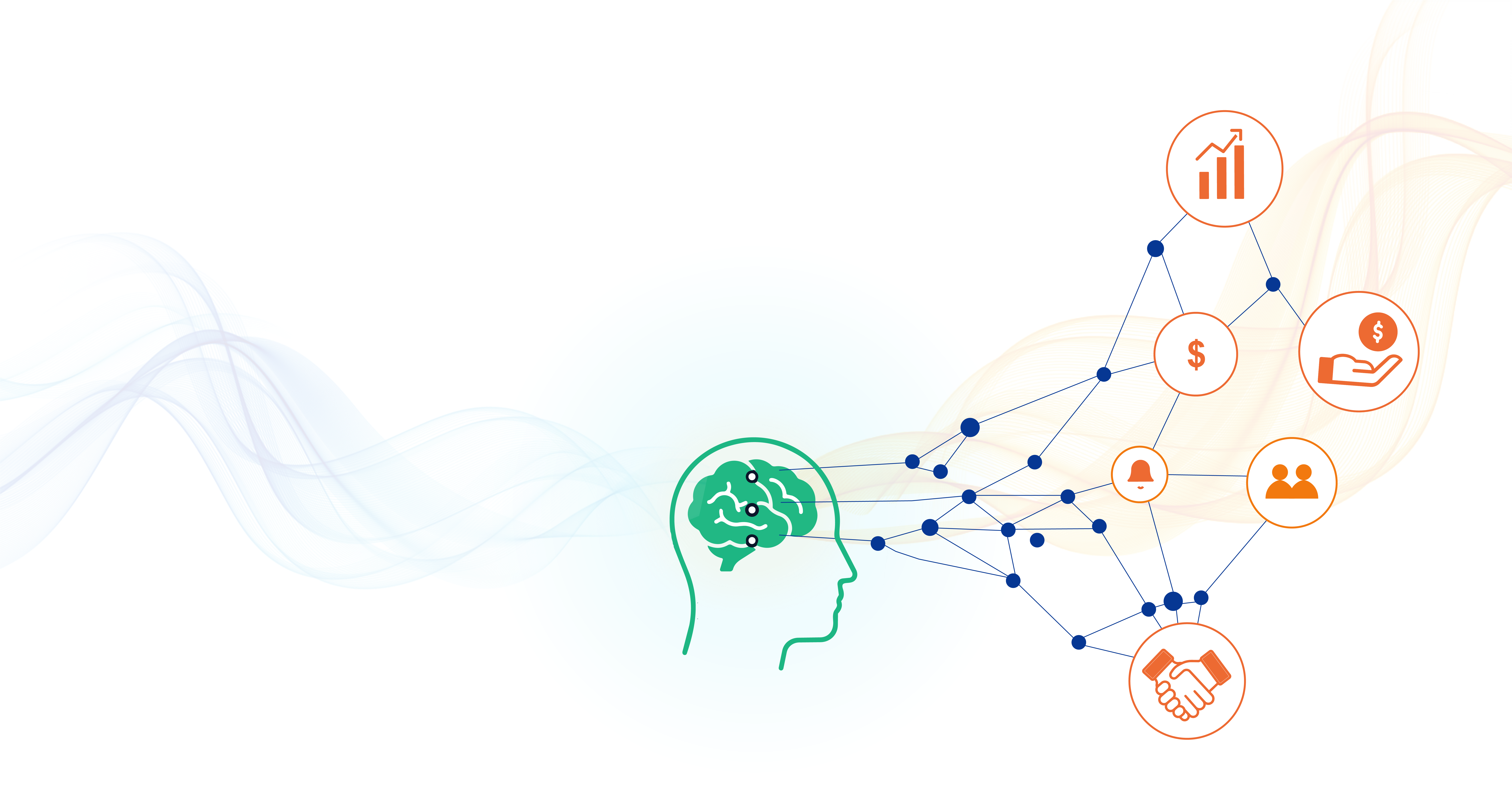 Red neuronal conectada a íconos de crecimiento comercial — NeuviaPro